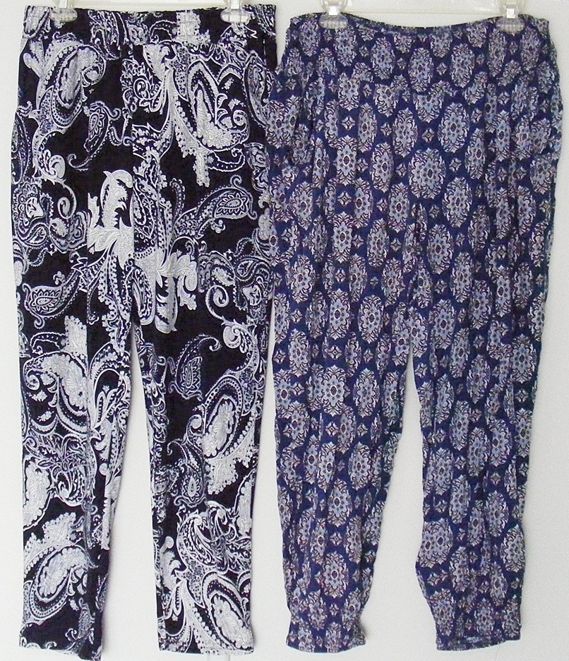 BOHO LOUNGE PANTS x2  Elegant & Caroline Morgan BLUE elastic waist ~ Women sz XL