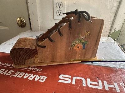 Vintage Handmade Wooden Lacing Shoe Toy Child Learning Tie Practice Western