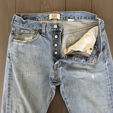 VTG Levis 501 Button Fly Jeans Mens 32x32 Light Wash Blue Distressed Denim Y2K