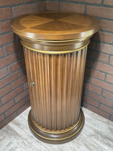 Drexel Column Pedestal Cabinet Table Et- Cetera Fluted Parquetry - Rare Vintage