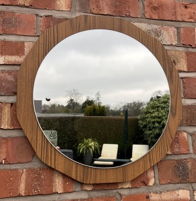 Retro runder Wandspiegel 60 s 70 s Vintage Danish Teak Style Holz D 49 cm 