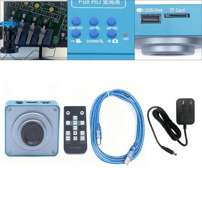 New HD 1080p HDMI Industrial Digital Video Microscope Camera C Mount USB Blue