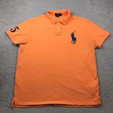 Polo Ralph Lauren Shirt Mens XL Custom Slim Fit Organe Navy Big Pony 3 Logo