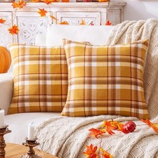 Fall Plaid Orange Brown Throw Pillow Covers 18" x 18" Pack of 2 Yellow Brown