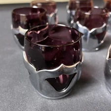 Krome Kraft Cambridge Glass Farber Bros 8 Amethyst Cordial/Shot Glasses