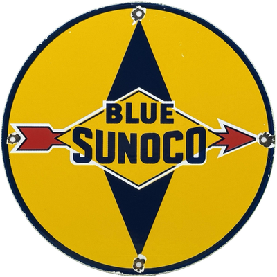#ad VINTAGE SUNOCO GASOLINE PORCELAIN SIGN DEALERSHIP GAS STATION MOTOR OIL BLUE $114.50