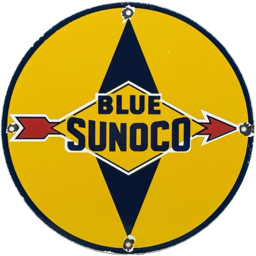 VINTAGE SUNOCO GASOLINE PORCELAIN SIGN DEALERSHIP GAS STATION MOTOR OIL BLUE