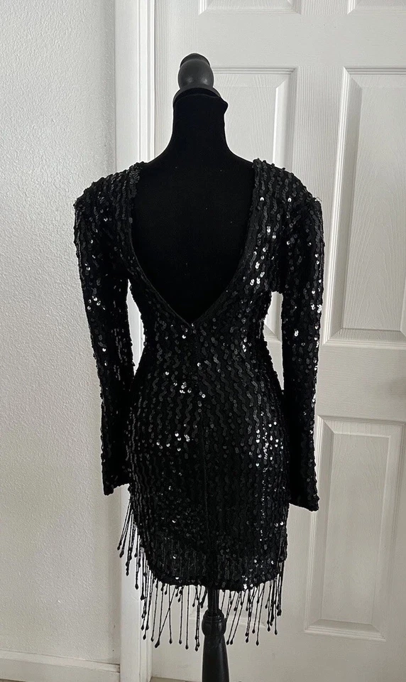 1980s Vintage Black Sequined and Beaded Dress by Climax Karen Okada-Size 3/4- - Image 2 of 4