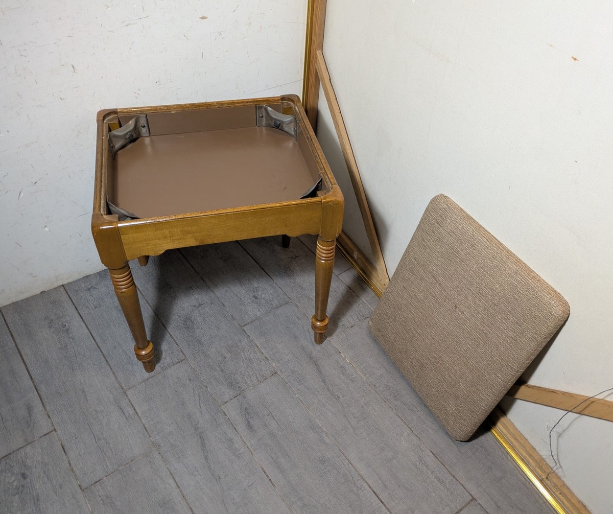 Vintage Rustic Country Colonial MCM Maple Wood Vanity Sewing Stool