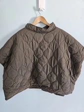 World Market Quilted Olive Green Poncho With Faux Fur Lining One Size