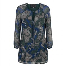 Pamela Barish Women's Size 4 Green Blue Paisley Sheer Silk Chiffon Dress - CJ