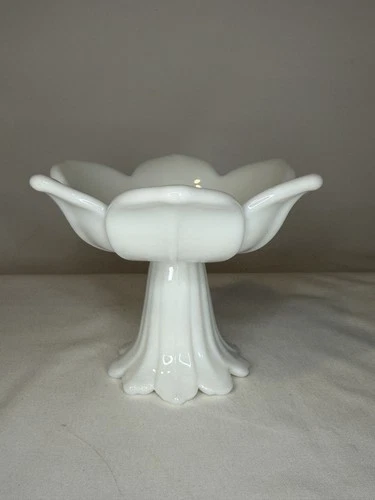 Vintage Westmoreland Milk Glass Lotus Flower Pedestal Candlestick Holder