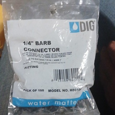 DIG 1/4 in Barb Connector Pack of 100, Model H80100, Irrigation Fitting