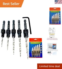 Countersink Drill Bit Set 5 Pc Woodworking Tapered Bits for Screws Quick Change