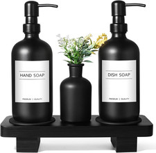 Dish Soap Dispenser for Kitchen, Black Hand Soap Dispenser with Stainless Steel