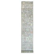 2'10"x19'7" Brown Hand Knotted Angora Oushak Leaf Design Wool Runner Rug 22283