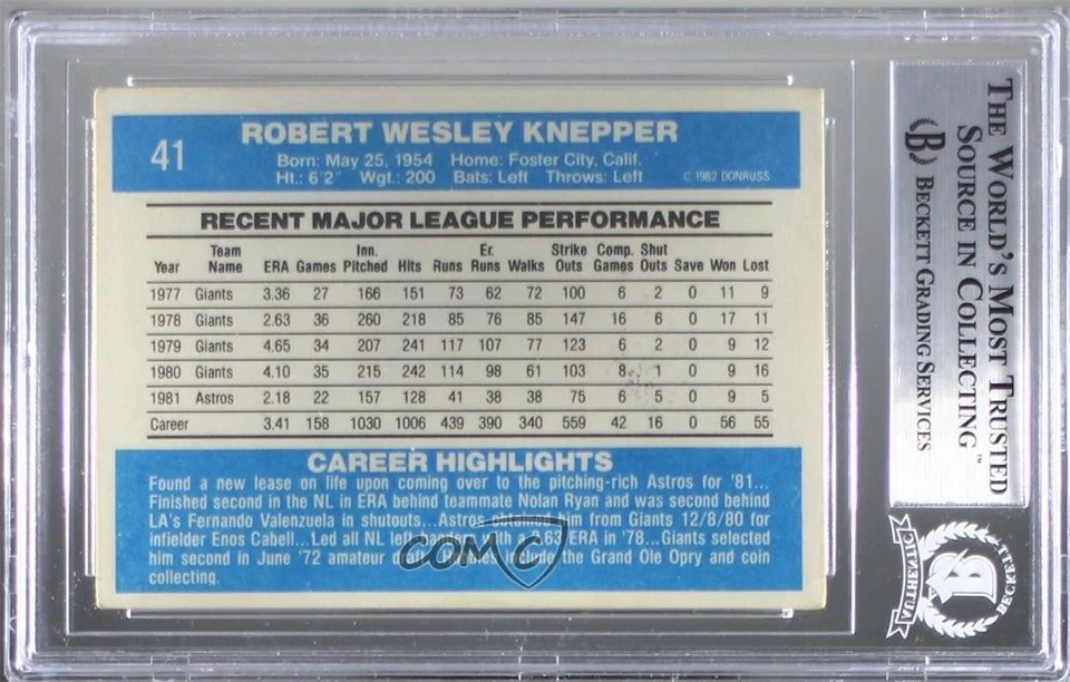 BAS 1982 Donruss Bob Knepper #41 Authentic Auto - Image 2 of 2