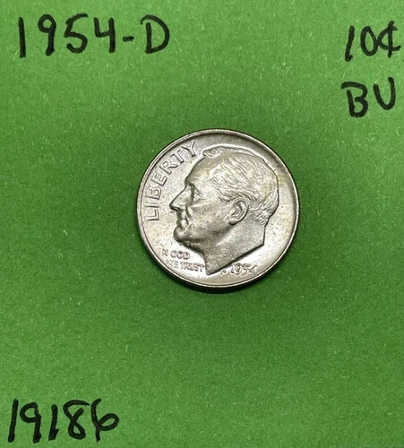 1954 D Roosevelt Dime 10c BU Uncirculated Mint State 90% Silver