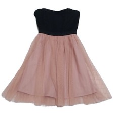 Y2K Dress Vintage Wet Seal Mini Dress Black Rose Pink Tulle Strapless XS S