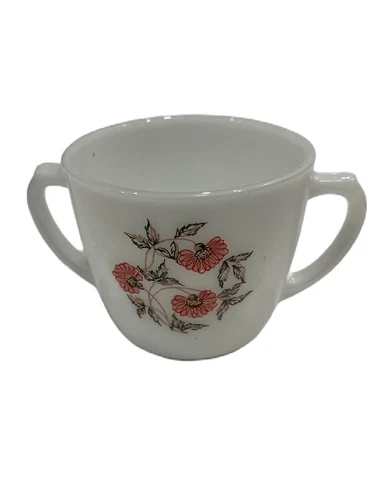 Vintage Fire King Oven Ware Milk Glass Fleurette Floral Sugar Bowl