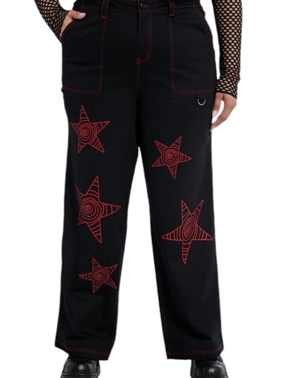 Hot Topic Black & Red Dizzy Swirl Star Skater PantsPlus Size 9 | eBay
