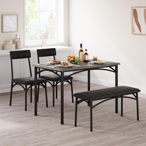 New Dining Table Set for 4 Kitchen Table with 2 Chairs and Upholstered Bench Set - Picture 14 of 17