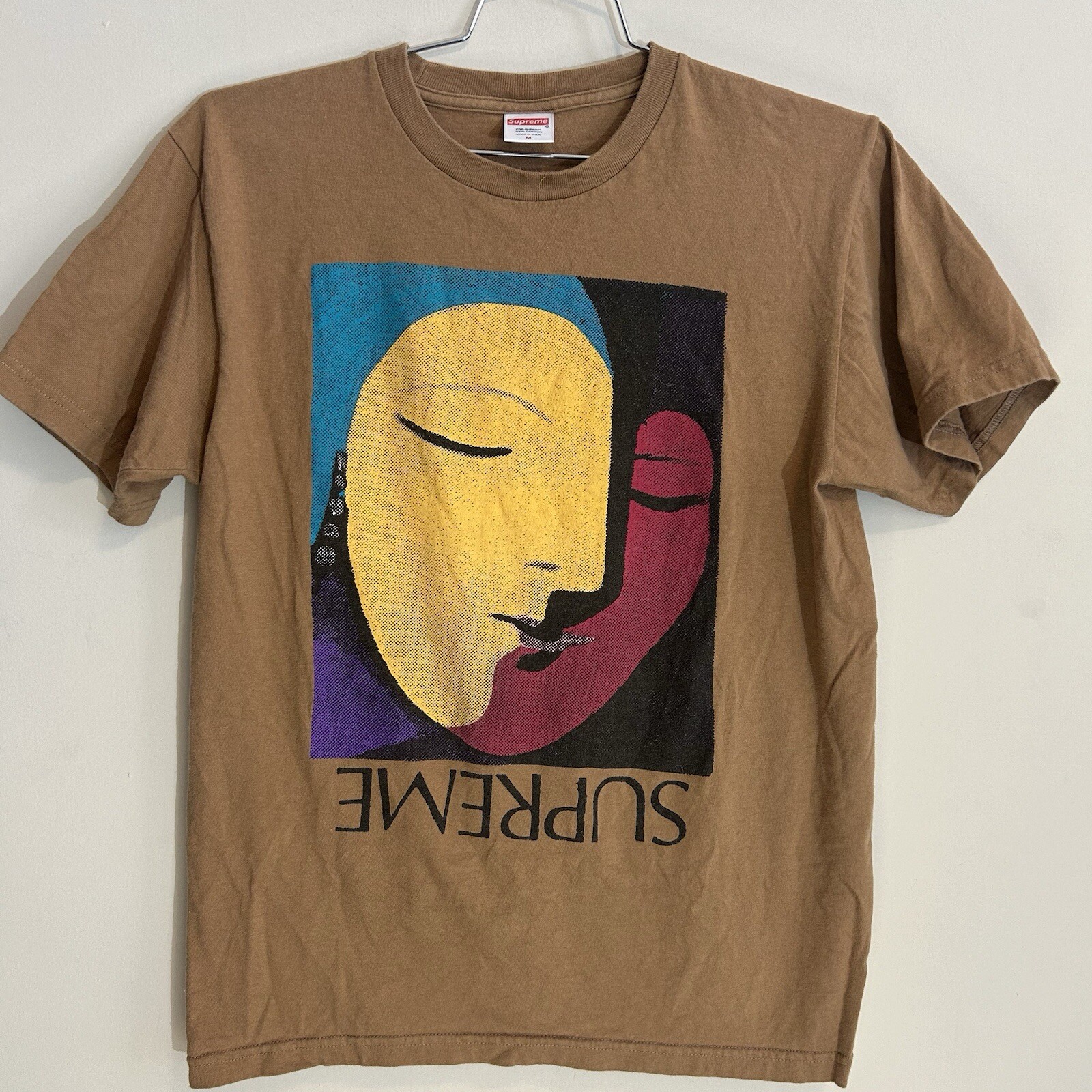 Supreme Abstract Art T-Shirt Medium Mocha SS17 Mens Tee Picasso Streetwear EUC