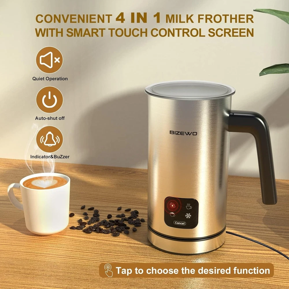 Milk Frother Electric, Coffee Frother, Warm and Cold Milk Foamer, 4 IN 1 Automat