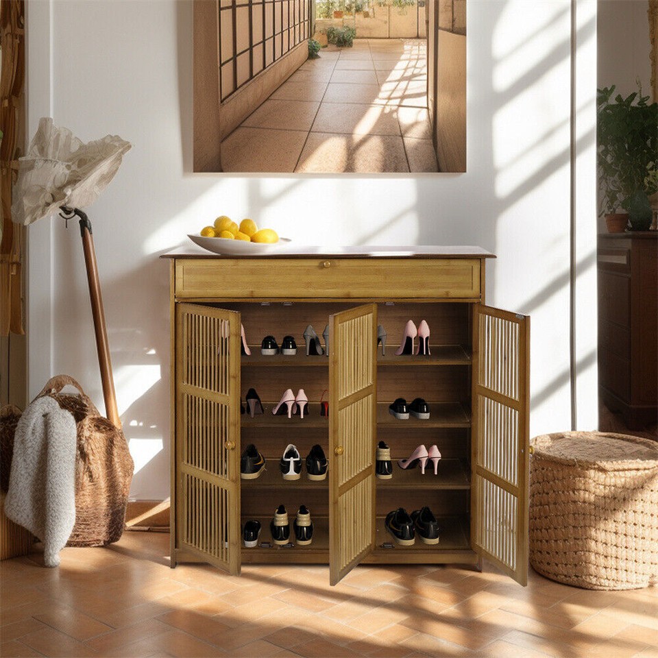 Large Wooden Shoe Cabinet Storage Cupboard Unit Shoe Rack Housekeeping ...