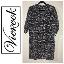 NWT Deborah Viereck Multicolor Print Dress Asymmetrical Sleeves Size Small