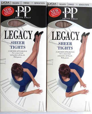 2 Paar Pretty Polly kleine Größen transparente 15 Den Legacy Strumpfhosen in Sensation