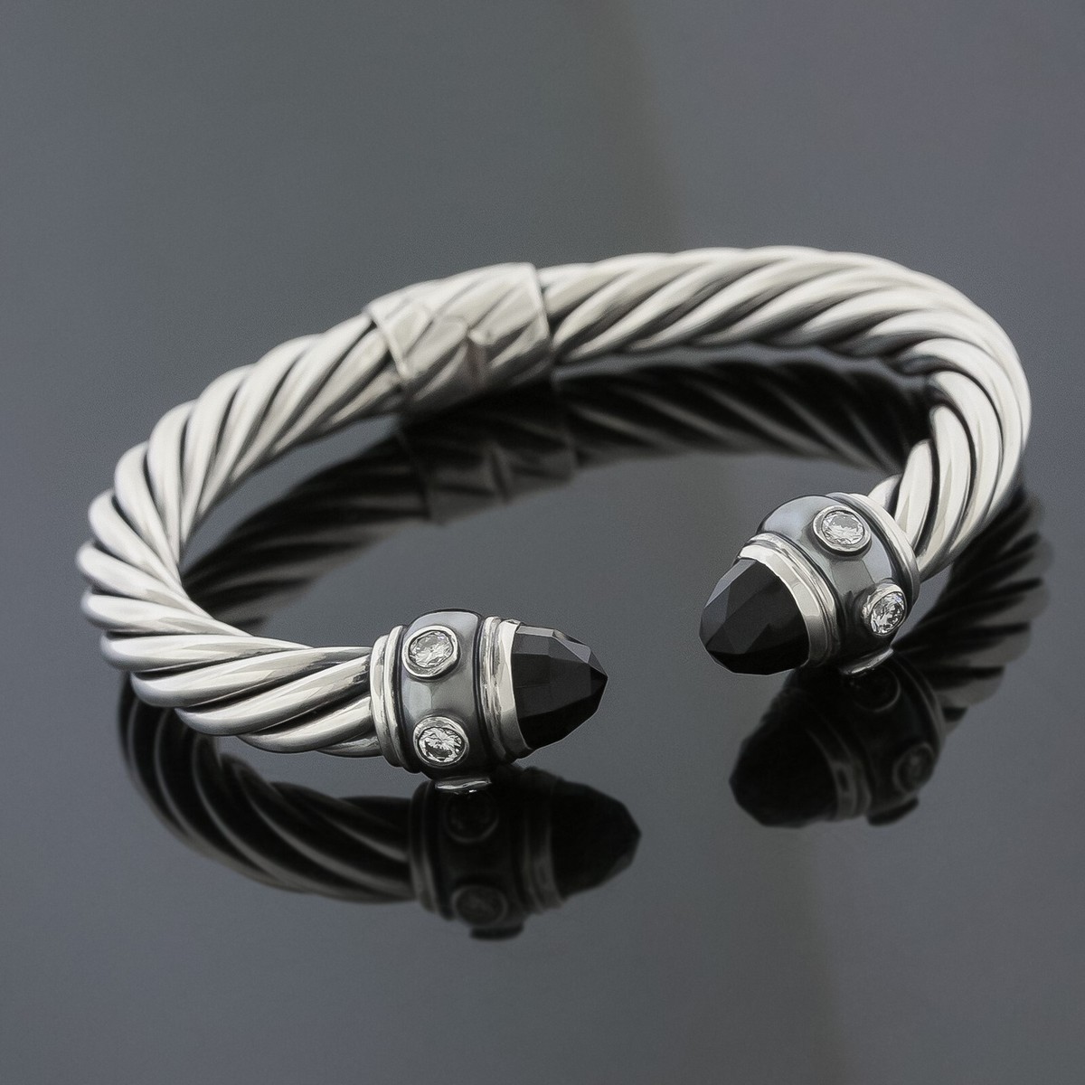 David Yurman 8mm Renaissance Cable Bracelet Black Onyx Diamond
