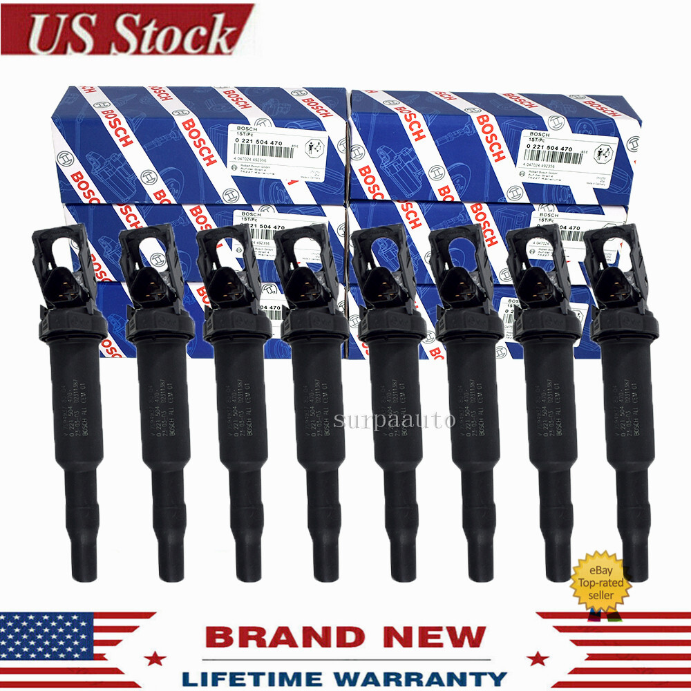 8X OEM BOSCH Ignition Coil Set W/ Connector Boot For BMW 5 6 7 x5 x6 0221504470