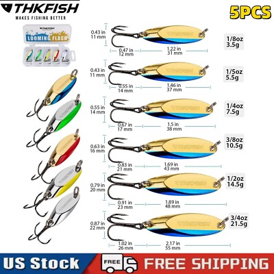 5pcs Hard Spoons For Fishing Tackle Equipment Treble Hooks Muticolor Bait US