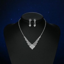 Womens Micro Pave AAA CZ Crystal Earrings Necklace Bridal Wedding Set DN86