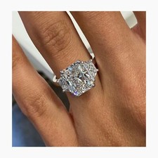 14K White Gold 3 Stone Engagement Ring Radiant Labcreated Diamond E/VVS2 4.16Ct