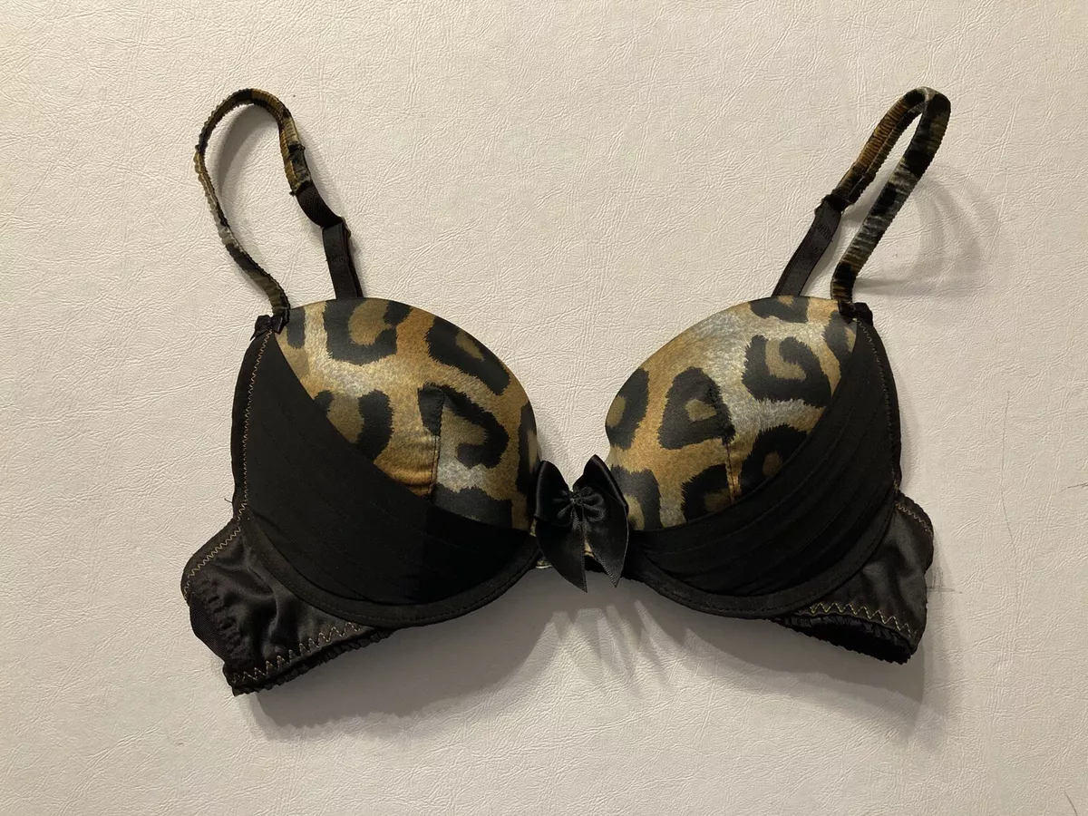 NEW By Caprice Lingerie Black & Animal Print Padded Push Up Bra Size 34B