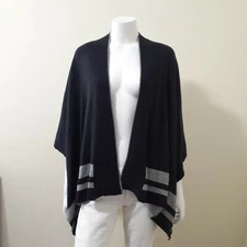  FRAAS One Size Black/Gray Cape Knit Poncho Wrap Shawl