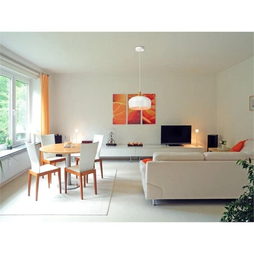 Living District Nora 1 Light Aluminum Pendant in White & Natural Wood - Picture 2 of 3