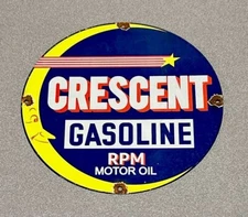 VINTAGE 12” CRESENT GASOLINE SPICE MOON PORCELAIN SIGN CAR GAS OIL TRUCK
