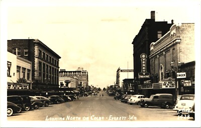 COLBY STREET 1940s everett wa real photo postcard rppc washington street theater