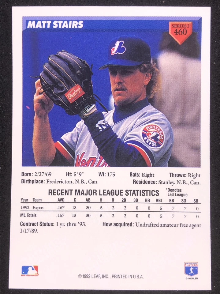 1993 Donruss Matt Stairs #460 - Image 2 of 2