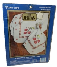 Vintage Vogart Crafts Heritage Collection 4 Napkins Embroidery Cherries