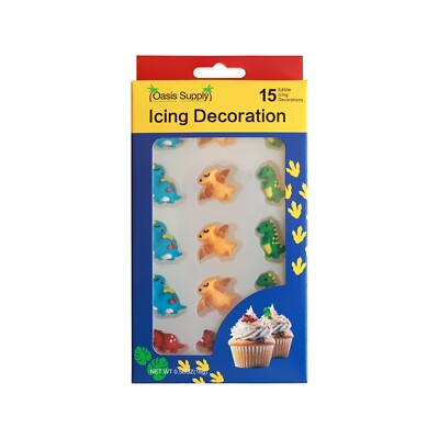 Oasis Supply - Cute Dinosaur - Cake or Cupcake Sugar Topper - Birthday Red, Gree