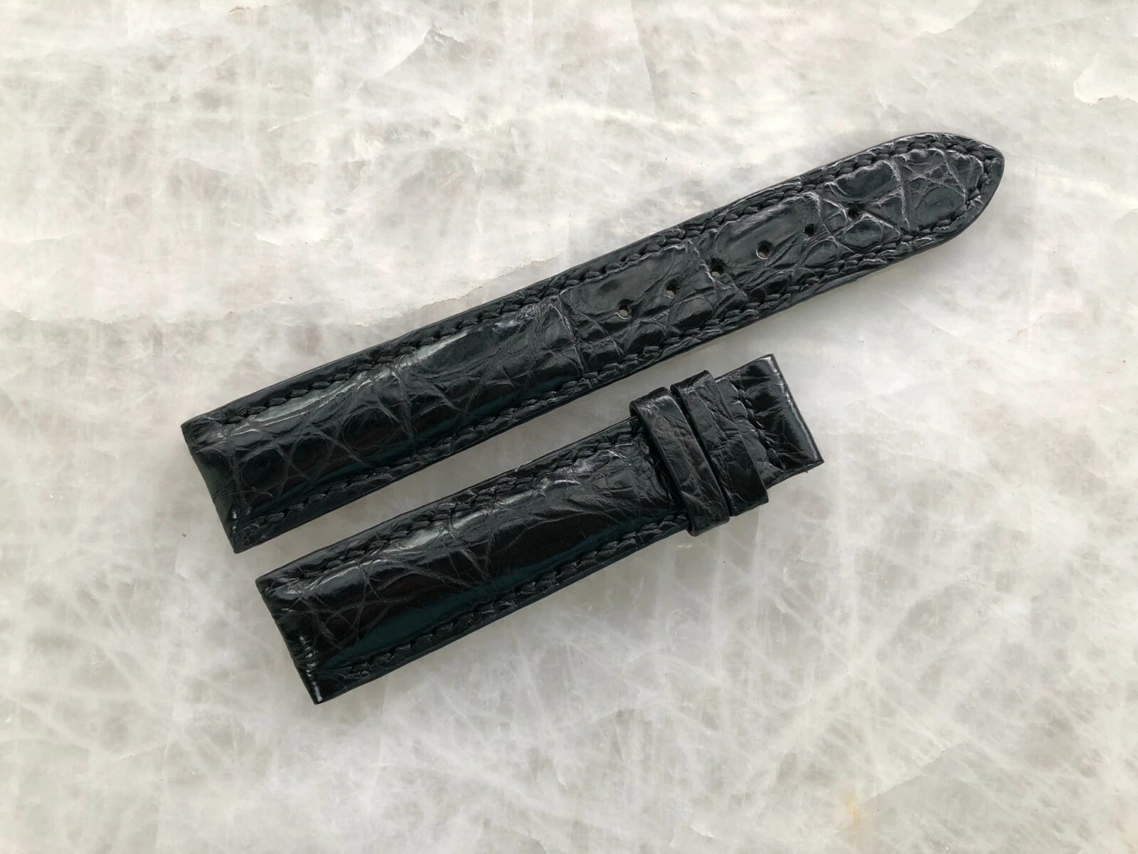 18mm/16mm Black Alligator Crocodile Print Leather Watch Strap Band