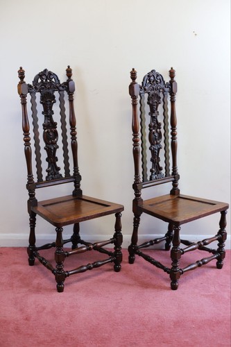 Stunning Pair Of Carolean Oak Framed Hall Chairs - Picture 2 of 23