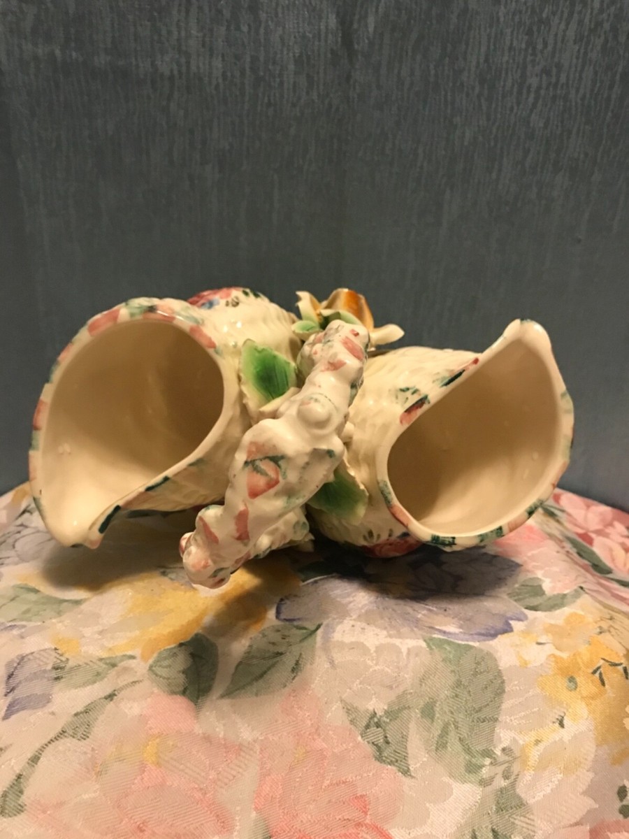 ANTIQUE ITALY PAUL'S CAPODIMONTE 1268 PORCELAIN DOUBLE SHELL