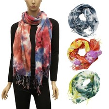 Women's Tie Dye Scarf with Fringe Light Soft