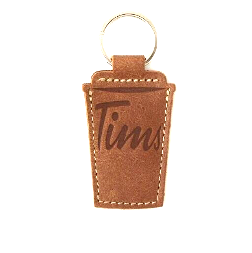 NEW ROOTS & TIM HORTONS TRIBE LEATHER ICONIC COFFEE CUP KEYCHAIN