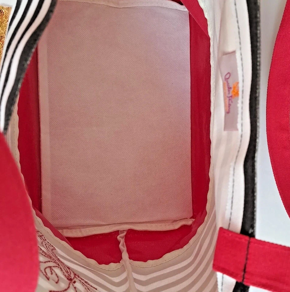 Bolso de Playa Náutico Quacker Factory Bolso de Lona Rayas Lentejuelas Langosta Usado Foto 4 de 4